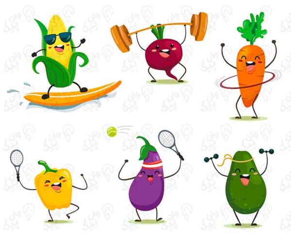 وکتور سبزیجات ورزشکار کارتونی خنده دار ایزوله