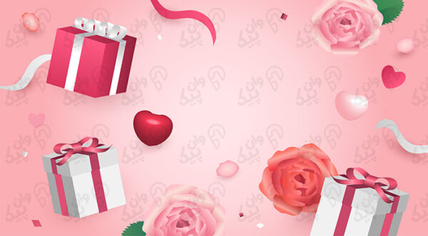 وکتور طراحی روز ولنتاین جعبه هدایای صورتی واقع گرایانه گل های رز عاشق هدیه قلب تبریک تعطیلات