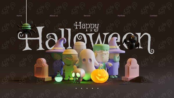 رابط کاربری 3 بعدی هالووین قالب صفحه وب هالووین با تصویر رندر سه بعدی (PSD)