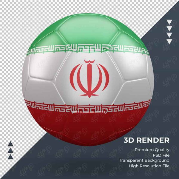 مدل 3 بعدی توپ پرچم ایران نمای جلوی رندر سه بعدی واقعی پرچم ایران توپ فوتبال (PSD)