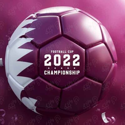 بنر پس زمینه توپ 3 بعدی جام جهانی قطر طراحی بنر جام جهانی 2022 قطر طراحی واقعی پس زمینه جام جهانی با کاغذ های بریده شده در اطراف (PSD)