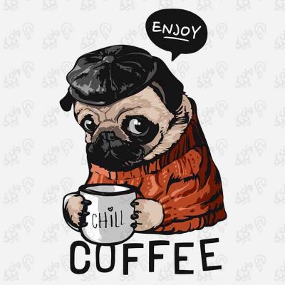 وکتور لوگو سگ پاگ که فنجان قهوه در دست دارد